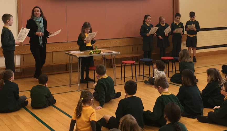 Tanya Dorrity gives a Fairtrade Assembly at Forest Primary School in Guernsey