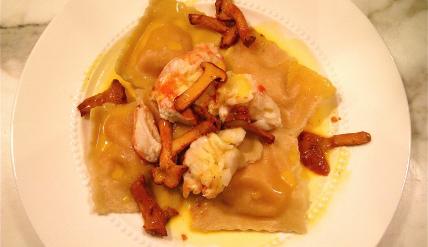Brill with Ossobuco Ravioli, Spinach & Wild Mushroom Tarragon Sauce