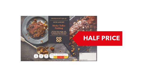HALF PRICE| Co-op Irresistible Sticky Toffee Sponge Pudding
