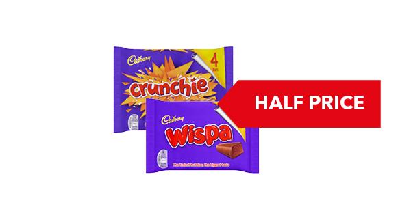 HALF PRICE | Cadbury Crunchie/Wispa/Double Decker/Twirl 4PK