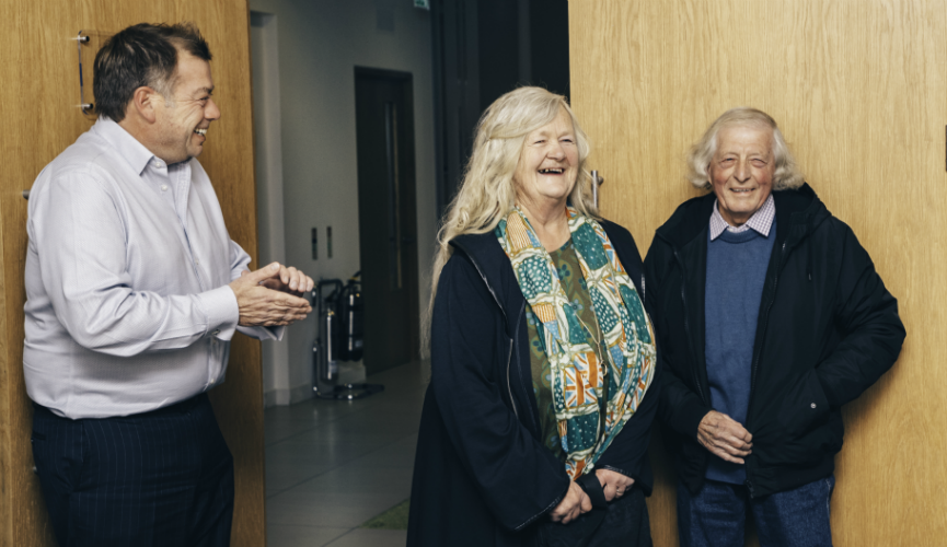 Grace and Lloyd Le Gresley arrive at the surprise party with Colin Macleod