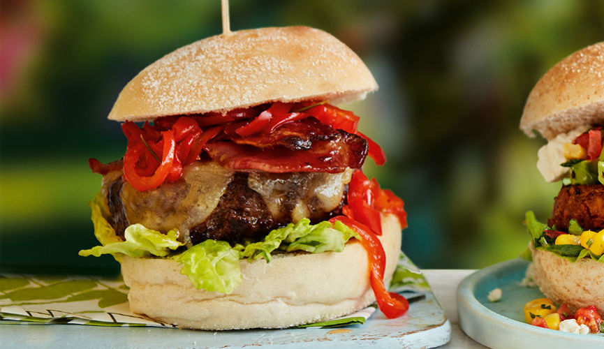 Red pepper relish and maple bacon burger