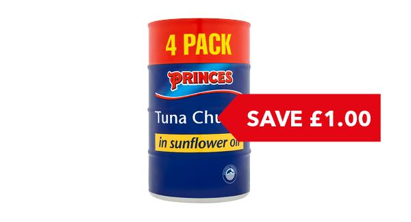 SAVE £1.00 | Princes Tuna Chunks 4x145g