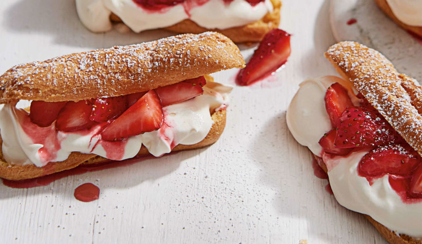 Strawberry and gin eclairs
