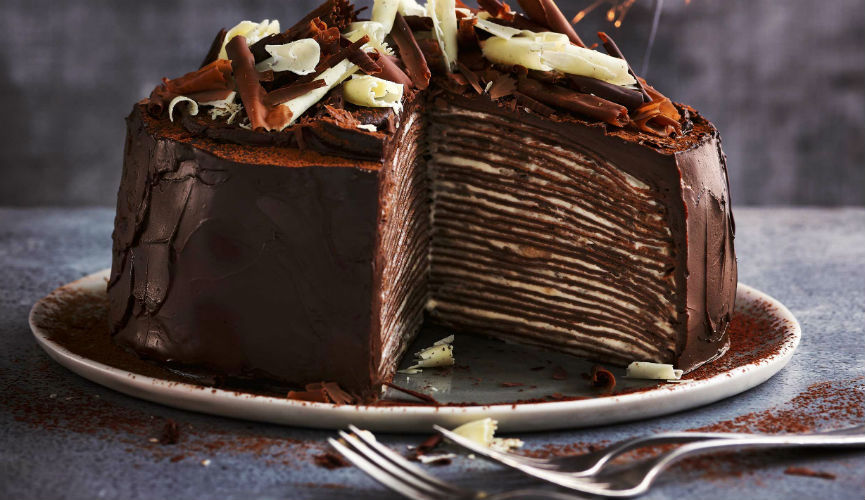 Fairtrade chocolate and banana crêpe cake