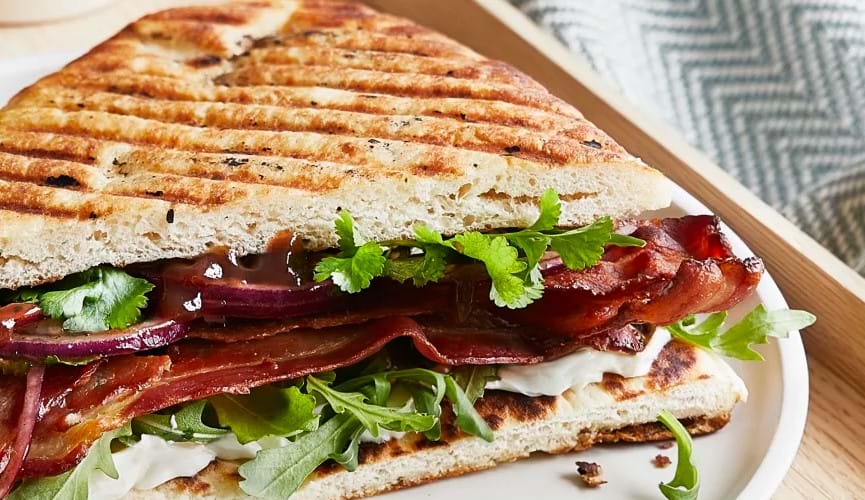 Naan bacon butty with spicy chutney