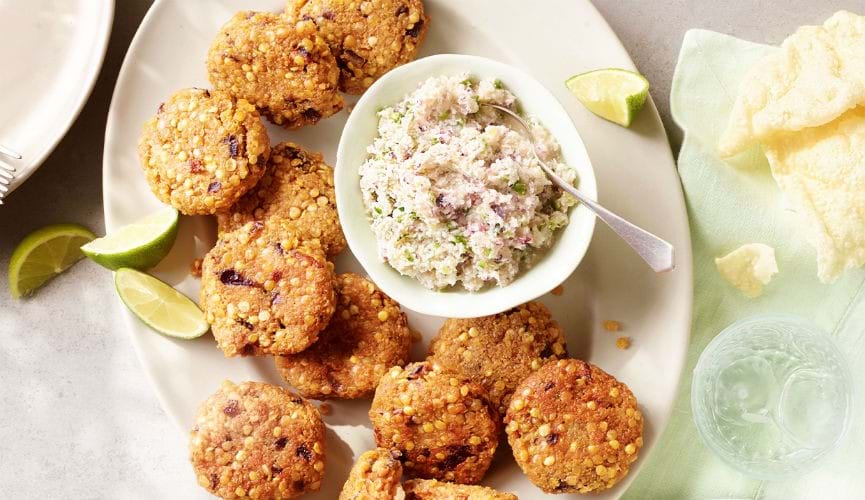 Lentil fritters with coconut chutney
