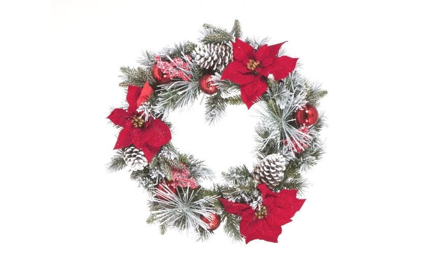 60cm red poinsettia & pinecone CF05764S