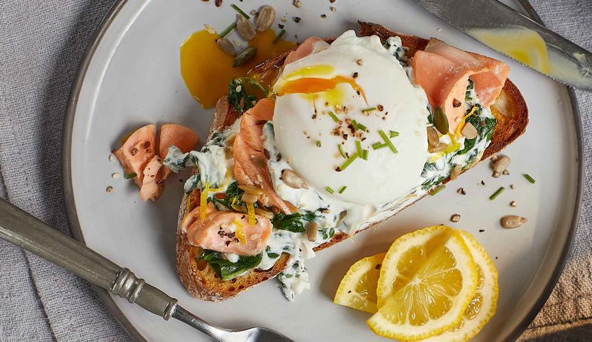 Tea-poached salmon and eggs
