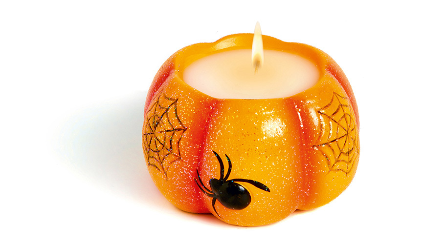 Module - Ceramic Candle Pumpkin Shape with Spiders (9cm)