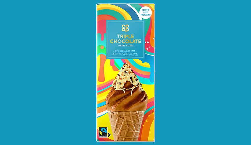 Co-op Fairtrade Triple Chocolate Swirl Cone
