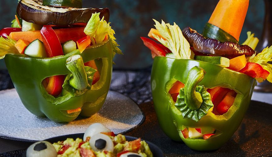 Witchy pepper crudités with eye-catching guacamole