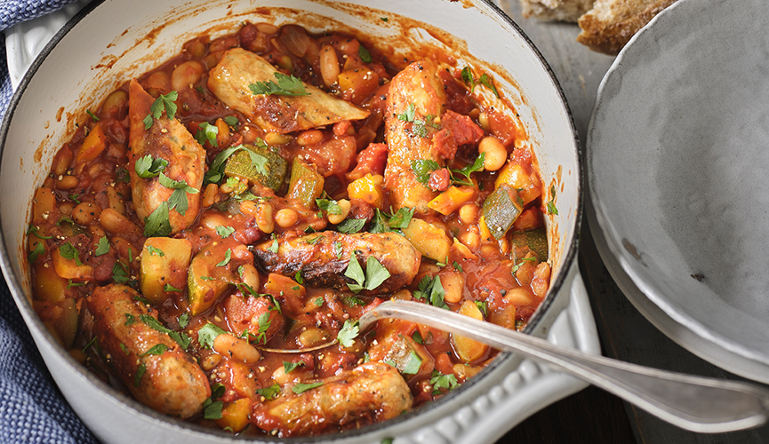 Bonfire sausages & beans