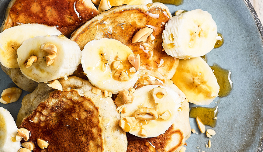 Vegan banana and salted peanut pancakes