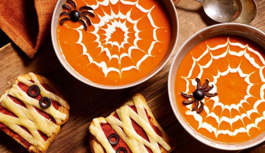 Spider's web soup with mummy toasties