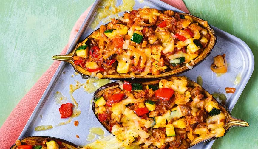 Mediterranean-style stuffed aubergines
