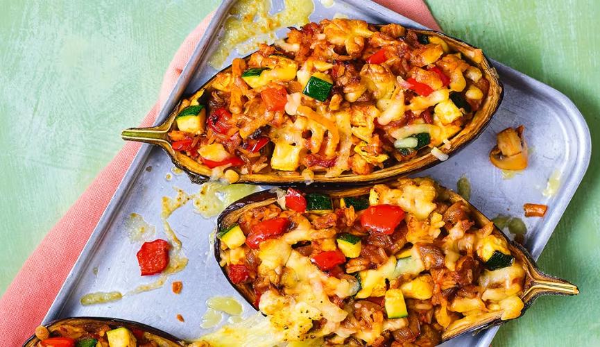 Mediterranean-style stuffed aubergines